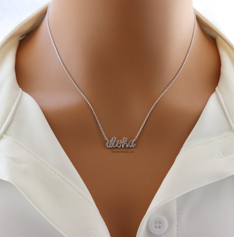 STG 18K Gold Plated Dainty Handwritten “Aloha” Necklace – Hawaiian-Inspired Minimalist Jewelry