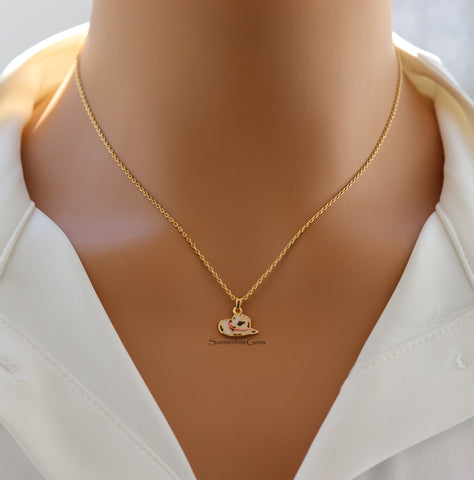 STG 14K Gold Plated Cowboy Hat Pendant Necklace – Western Rodeo Jewelry for Women