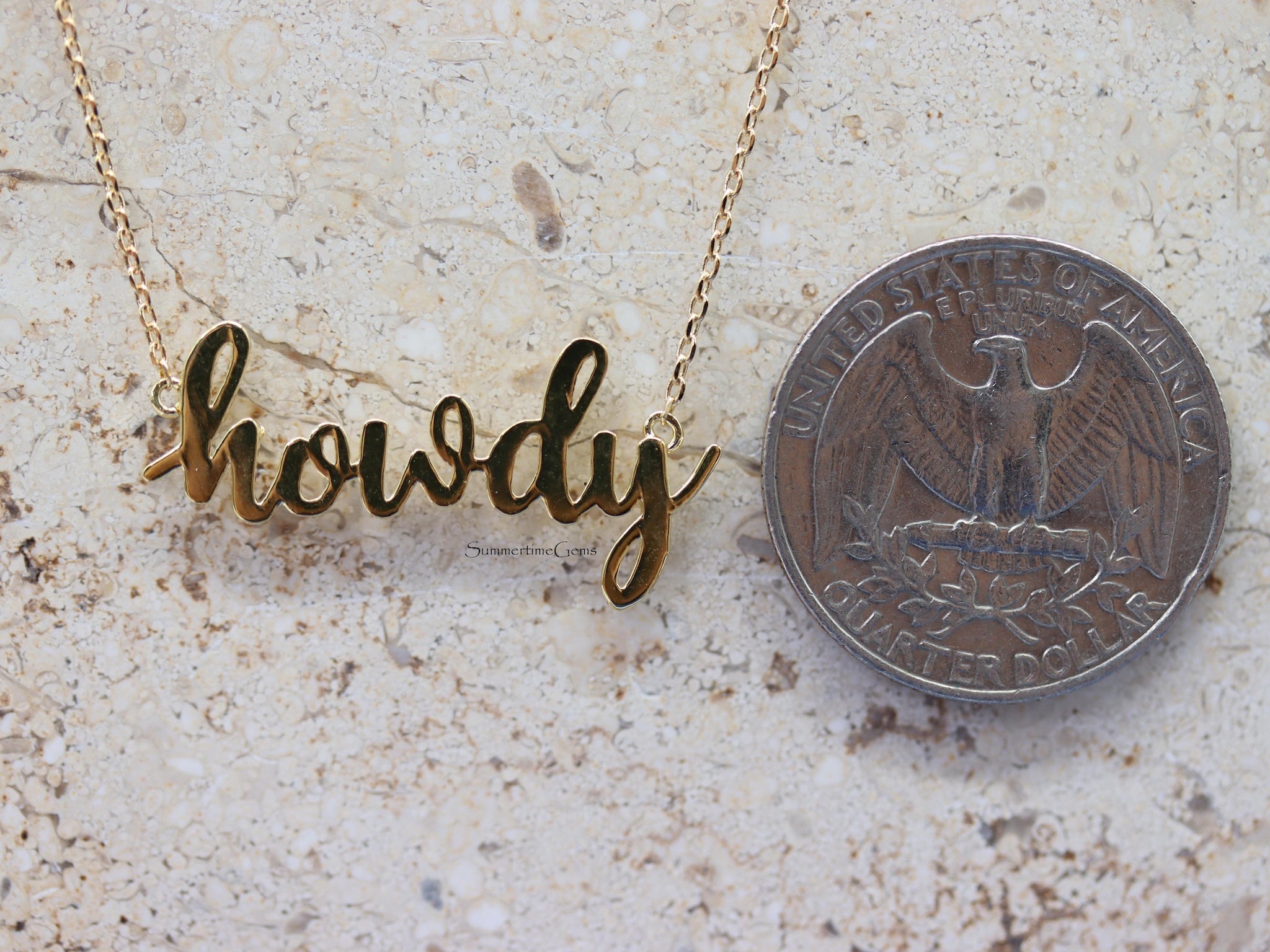 STG 18K Gold Plated Handwritten "Howdy" Pendant Necklace – Western-Inspired Cowgirl Jewelry with Southern Charm