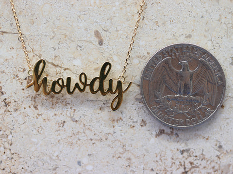 STG 18K Gold Plated Handwritten "Howdy" Pendant Necklace – Western-Inspired Cowgirl Jewelry with Southern Charm