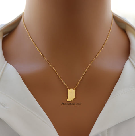 STG 18K Gold Plated Dainty Brushed Indiana State Pendant Necklace – Minimalist Midwest Pride Jewelry for Everyday Wear