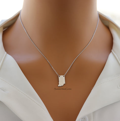 STG 18K Gold Plated Dainty Brushed Indiana State Pendant Necklace – Minimalist Midwest Pride Jewelry for Everyday Wear