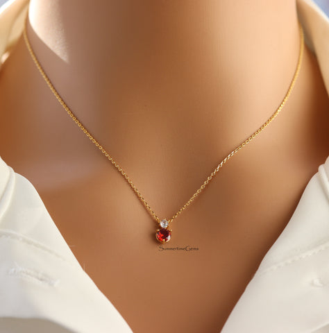 STG 18K Gold Plated January Garnet Gem Birthstone Pendant Necklace – Dainty January Birthstone Jewelry for Capricorn & Aquarius