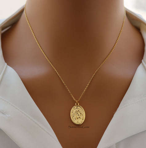 STG 14K Gold Plated St. Joan of Arc Oval Pendant Necklace – Inspirational Catholic Jewelry for Strength and Faith