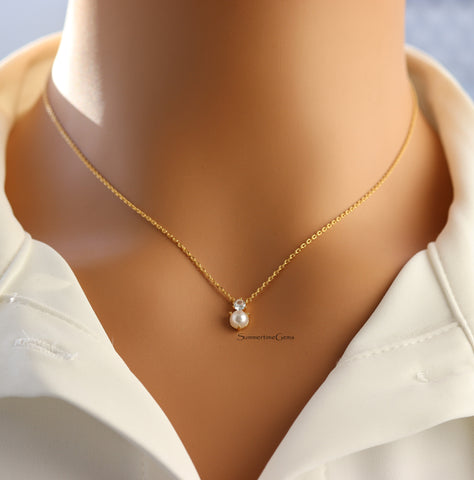 STG 18K Gold Plated June Pearl Birthstone Pendant Necklace – Elegant Jewelry Gift for June Birthdays
