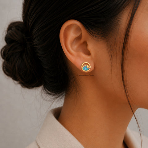 STG 18K Gold Dipped Circle Wave Stud Earrings – Minimalist Ocean Inspired Statement Earrings for Women