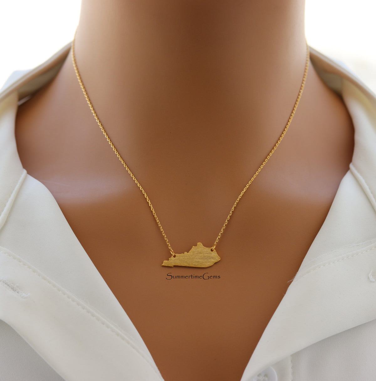 STG 18K Gold Plated Dainty Brushed Kentucky State Pendant Necklace – Minimalist KY Pride Jewelry