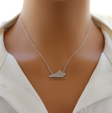 STG 18K Gold Plated Dainty Brushed Kentucky State Pendant Necklace – Minimalist KY Pride Jewelry