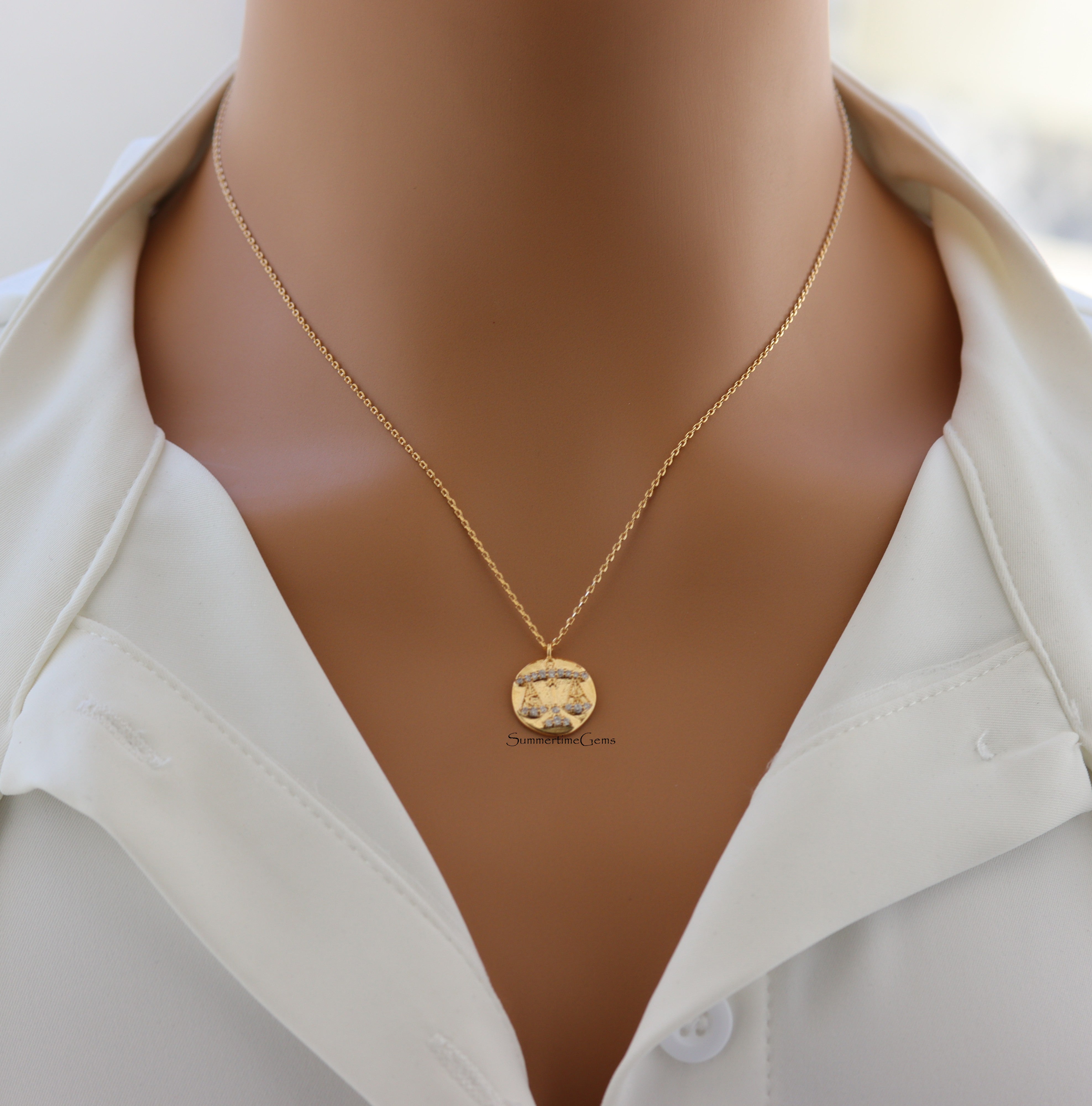 STG 18K Gold Plated Libra Constellation Zodiac Pendant Necklace (September 23 – October 22) – Elegant Astrology Jewelry for Balance and Beauty