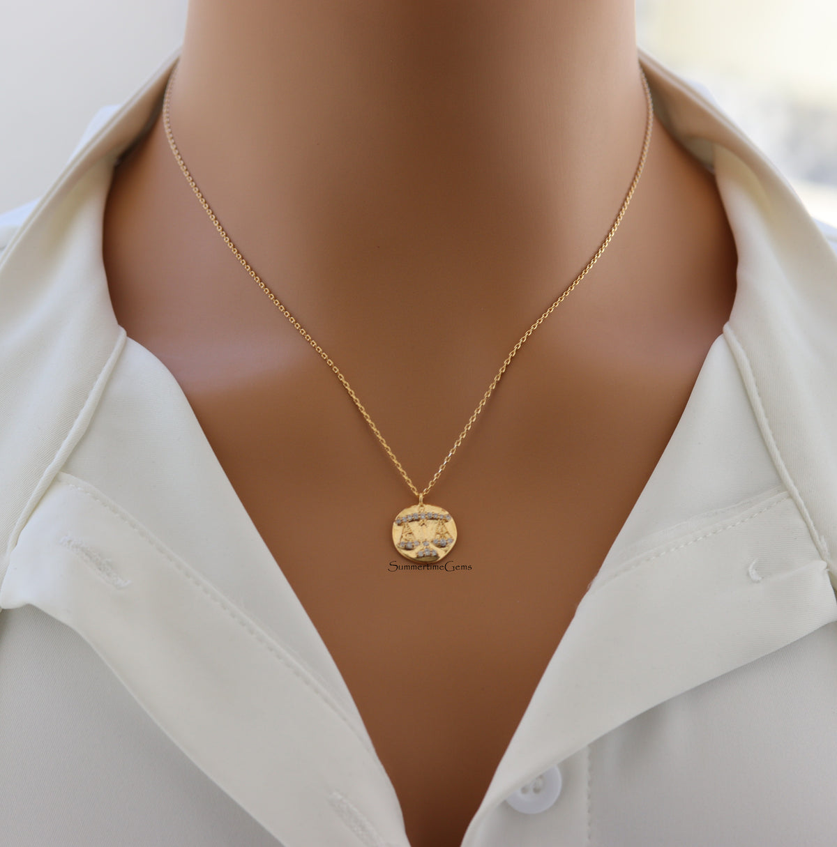 STG 18K Gold Plated Libra Constellation Zodiac Pendant Necklace (September 23 – October 22) – Elegant Astrology Jewelry for Balance and Beauty