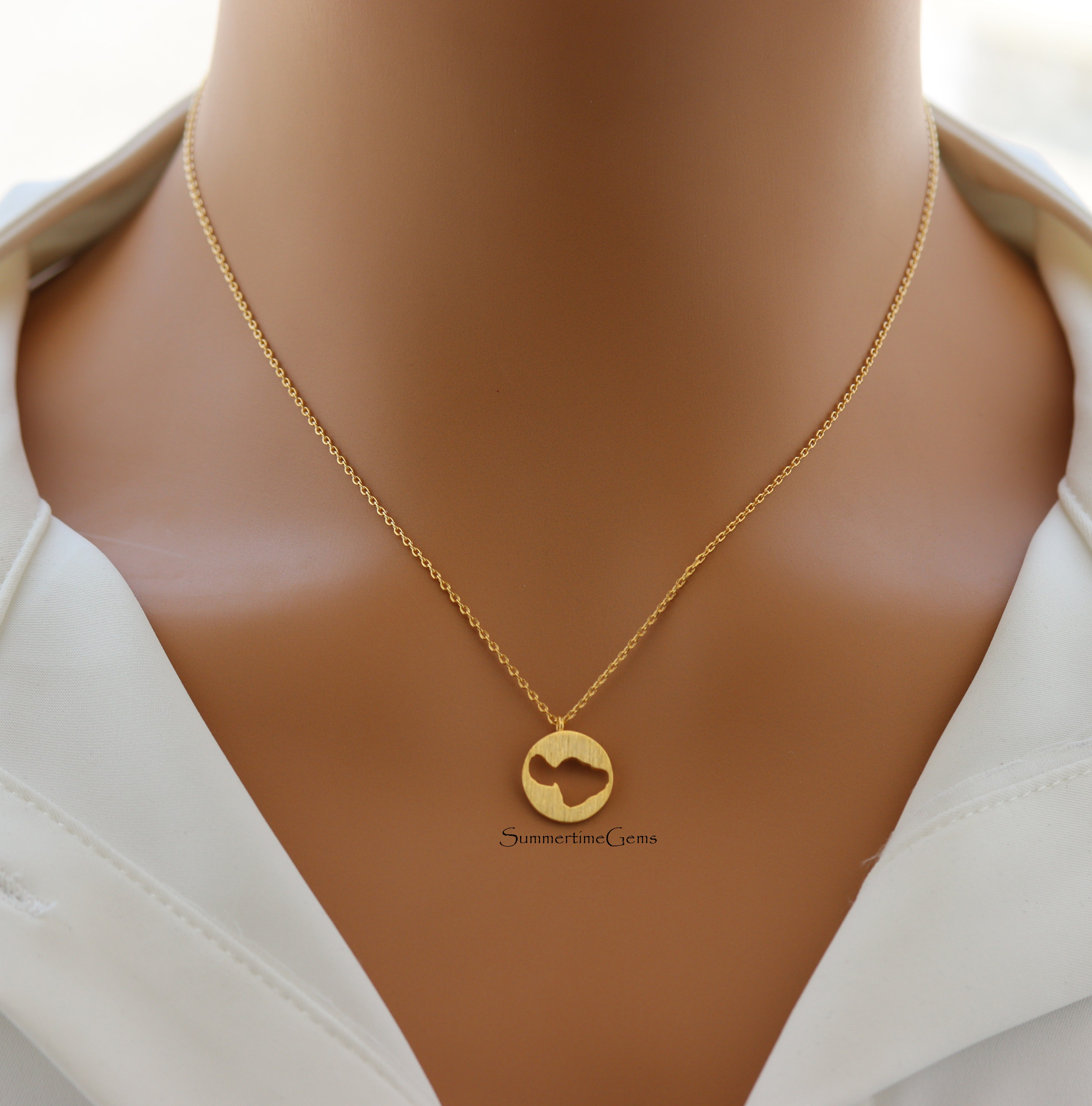 STG 18K Gold Plated Brushed Maui Island Cutout Pendant Necklace – Minimalist Hawaii Jewelry for Tropical Vibes
