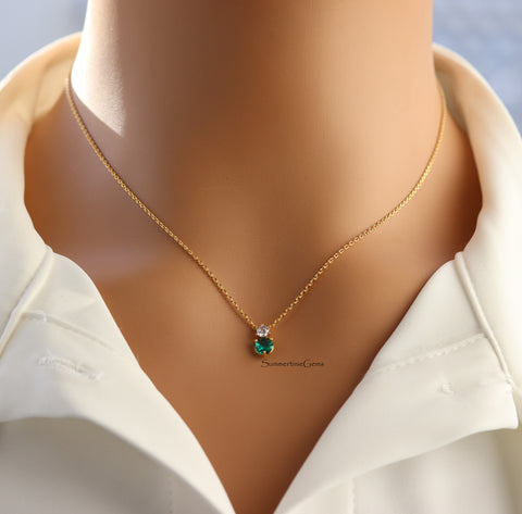 STG 18K Gold Plated Dainty May Emerald Birthstone Pendant Necklace – Elegant Green Gem Jewelry Gift for Her