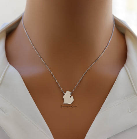 STG 18K Gold Plated Dainty Brushed Michigan State Pendant Necklace – Minimalist State Pride Jewelry