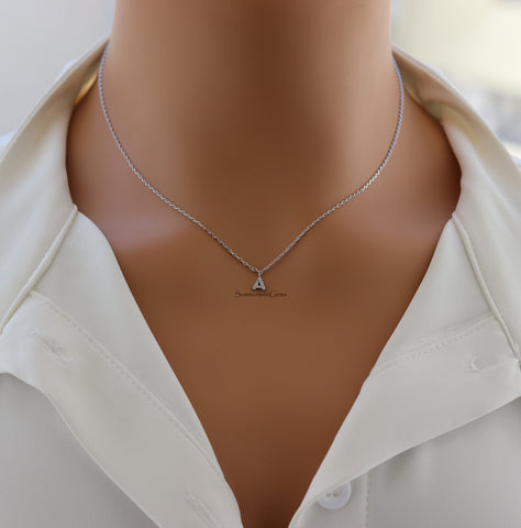 STG 18K Gold Plated Dainty Mini Rhinestone Initial "A" Necklace – Sparkly Personalized Jewelry Gift