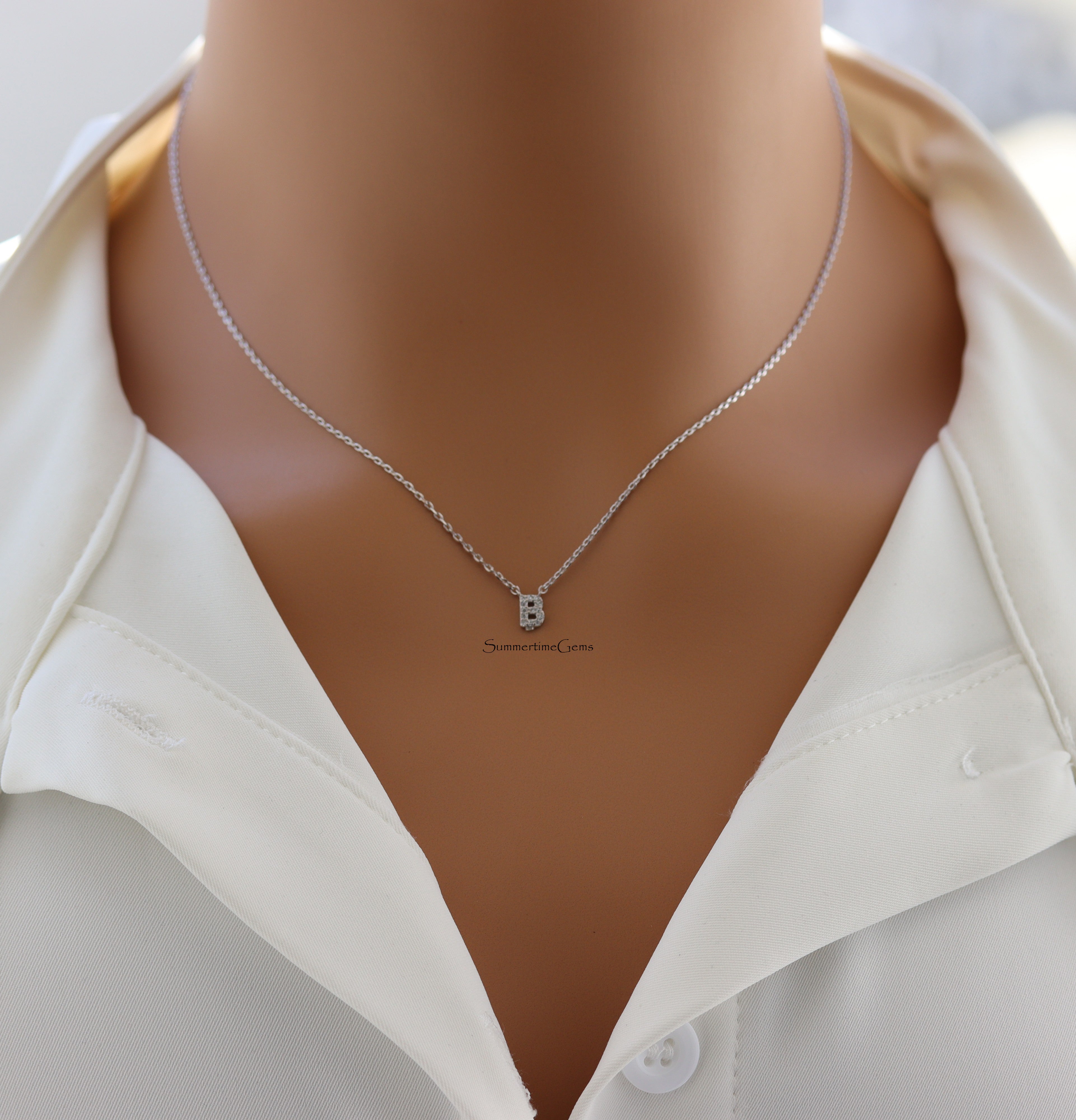STG 18K Gold Plated Dainty Mini Rhinestone Initial "B" Pendant Necklace – Sparkly Personalized Letter Jewelry Gift