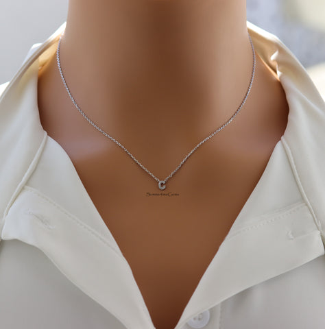 STG 18K Gold Plated Dainty Mini Rhinestone Initial "C" Pendant Necklace – Personalized Letter Charm Jewelry for Everyday Glam