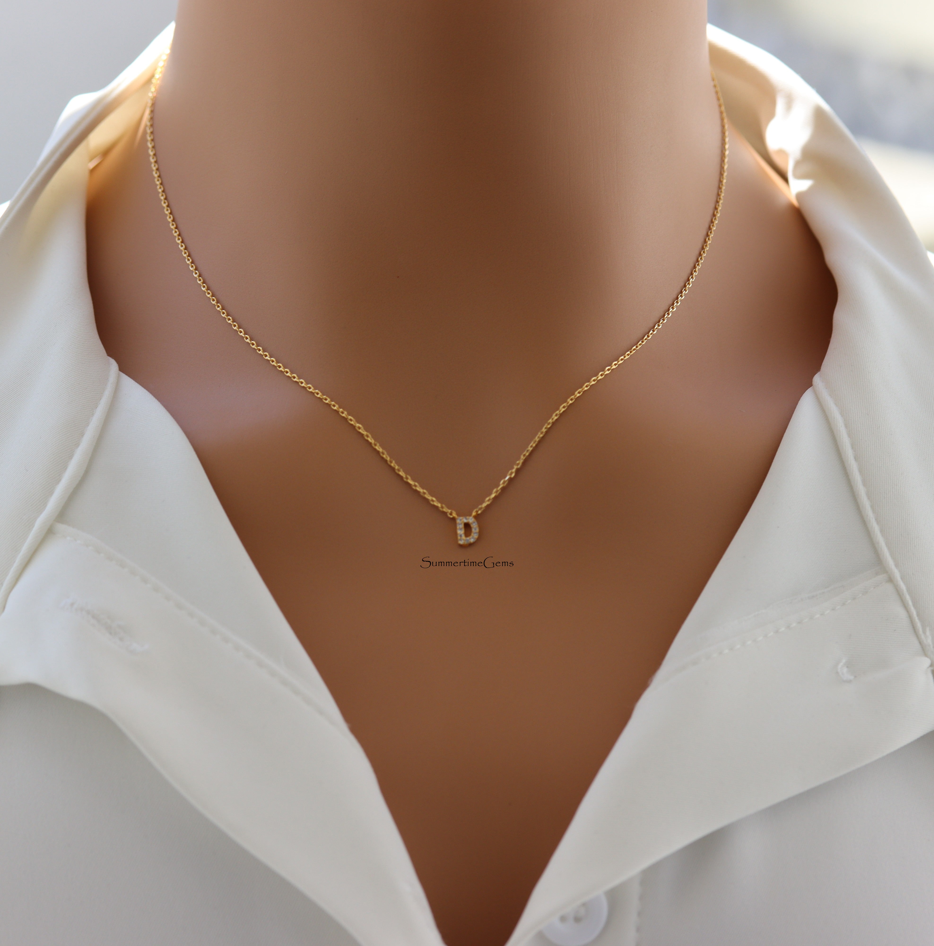 STG 18K Gold Plated Dainty Mini Rhinestone Initial "D" Pendant Necklace – Sparkly Personalized Letter Jewelry Gift