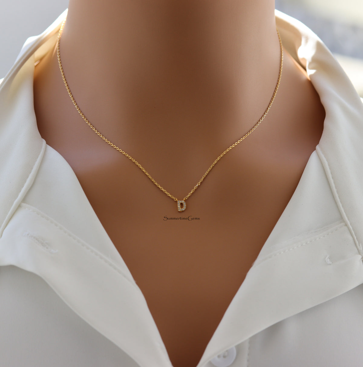 STG 18K Gold Plated Dainty Mini Rhinestone Initial "D" Pendant Necklace – Sparkly Personalized Letter Jewelry Gift
