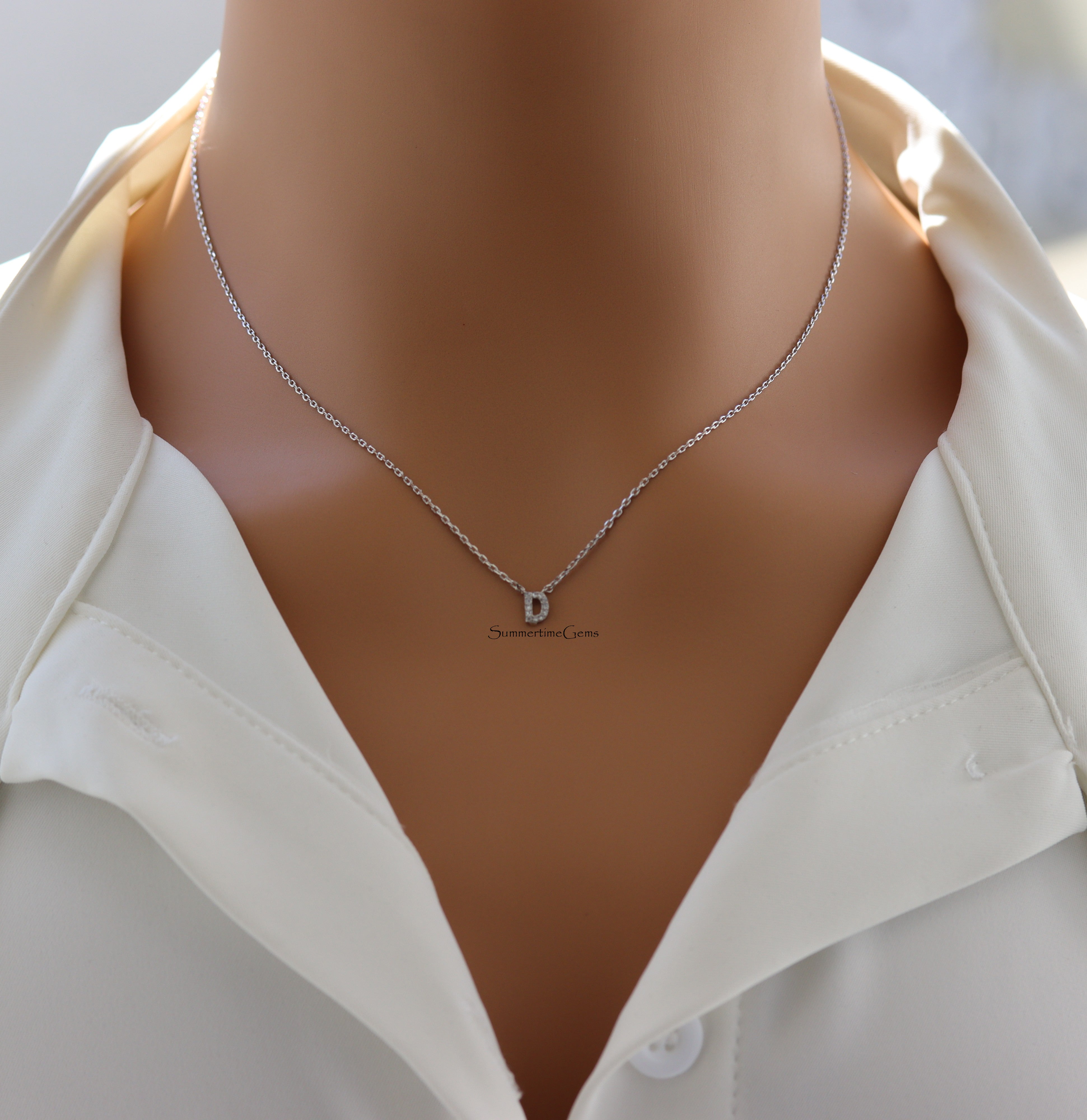 STG 18K Gold Plated Dainty Mini Rhinestone Initial "D" Pendant Necklace – Sparkly Personalized Letter Jewelry Gift