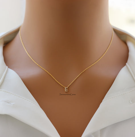 STG 18K Gold Plated Dainty Mini Rhinestone Initial "E" Pendant Necklace – Sparkly Personalized Jewelry Gift