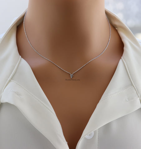 STG 18K Gold Plated Dainty Mini Rhinestone “F” Initial Necklace – Sparkling Personalized Jewelry for a Chic, Custom Look