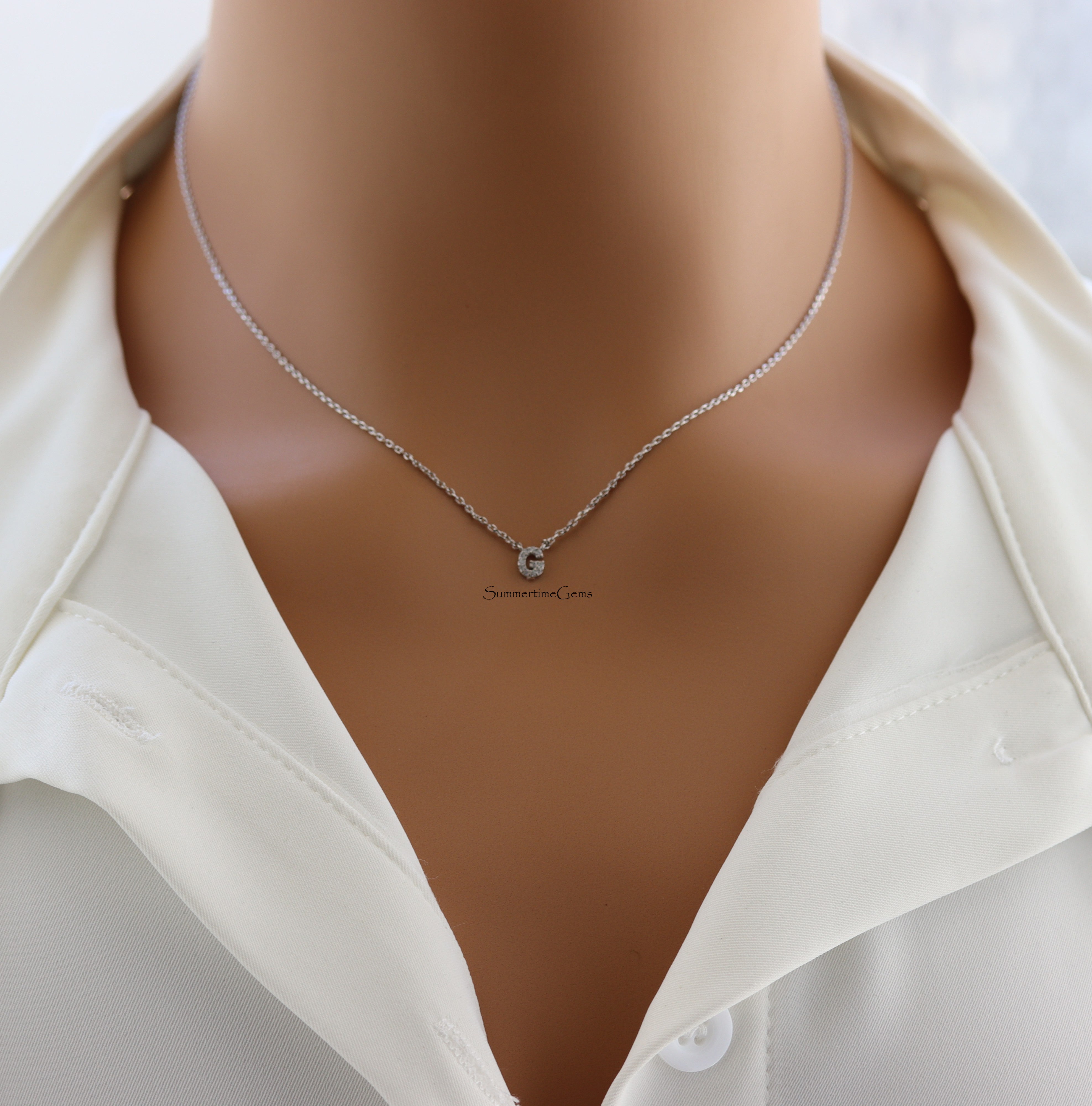 STG 18K Gold Plated Dainty Mini Rhinestone Initial "G" Pendant Necklace – Sparkly Personalized Letter Jewelry Gift