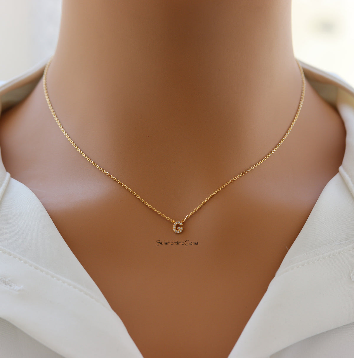STG 18K Gold Plated Dainty Mini Rhinestone Initial "G" Pendant Necklace – Sparkly Personalized Letter Jewelry Gift