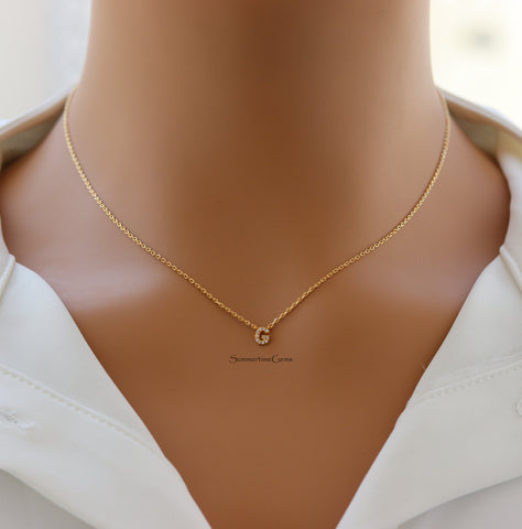 STG 18K Gold Plated Dainty Mini Rhinestone Initial "G" Pendant Necklace – Sparkly Personalized Letter Jewelry Gift