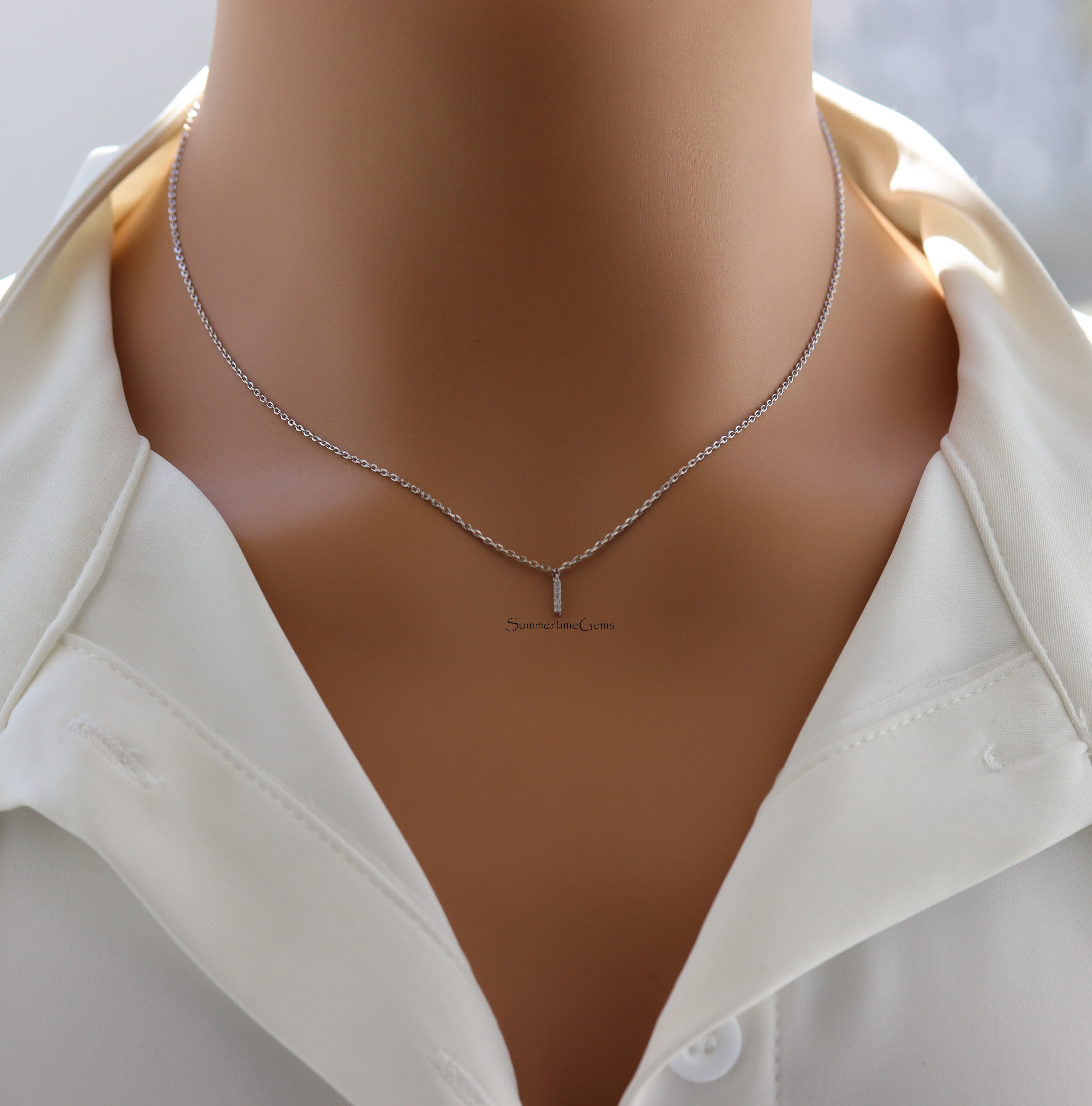 STG 18K Gold Plated Dainty Mini Rhinestone Initial "I" Pendant Necklace – Sparkly Personalized Letter Jewelry Gift