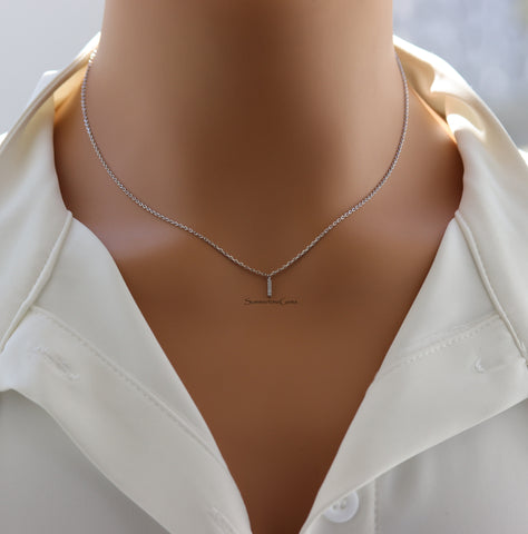 STG 18K Gold Plated Dainty Mini Rhinestone Initial "I" Pendant Necklace – Sparkly Personalized Letter Jewelry Gift