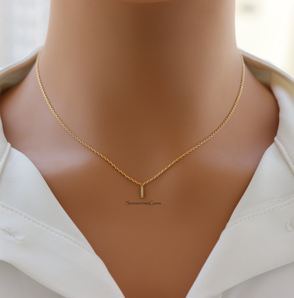 STG 18K Gold Plated Dainty Mini Rhinestone Initial "I" Pendant Necklace – Sparkly Personalized Letter Jewelry Gift