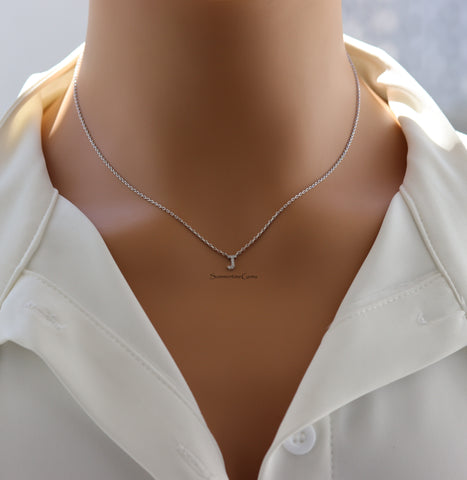 STG 18K Gold Plated Dainty Mini Rhinestone Initial "J" Pendant Necklace – Personalized Sparkly Jewelry Gift