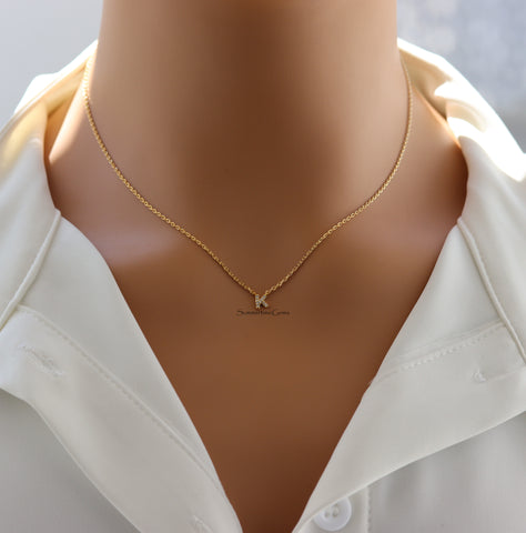 STG 18K Gold Plated Dainty Mini Rhinestone Initial "K" Pendant Necklace – Personalized Letter Jewelry for Women