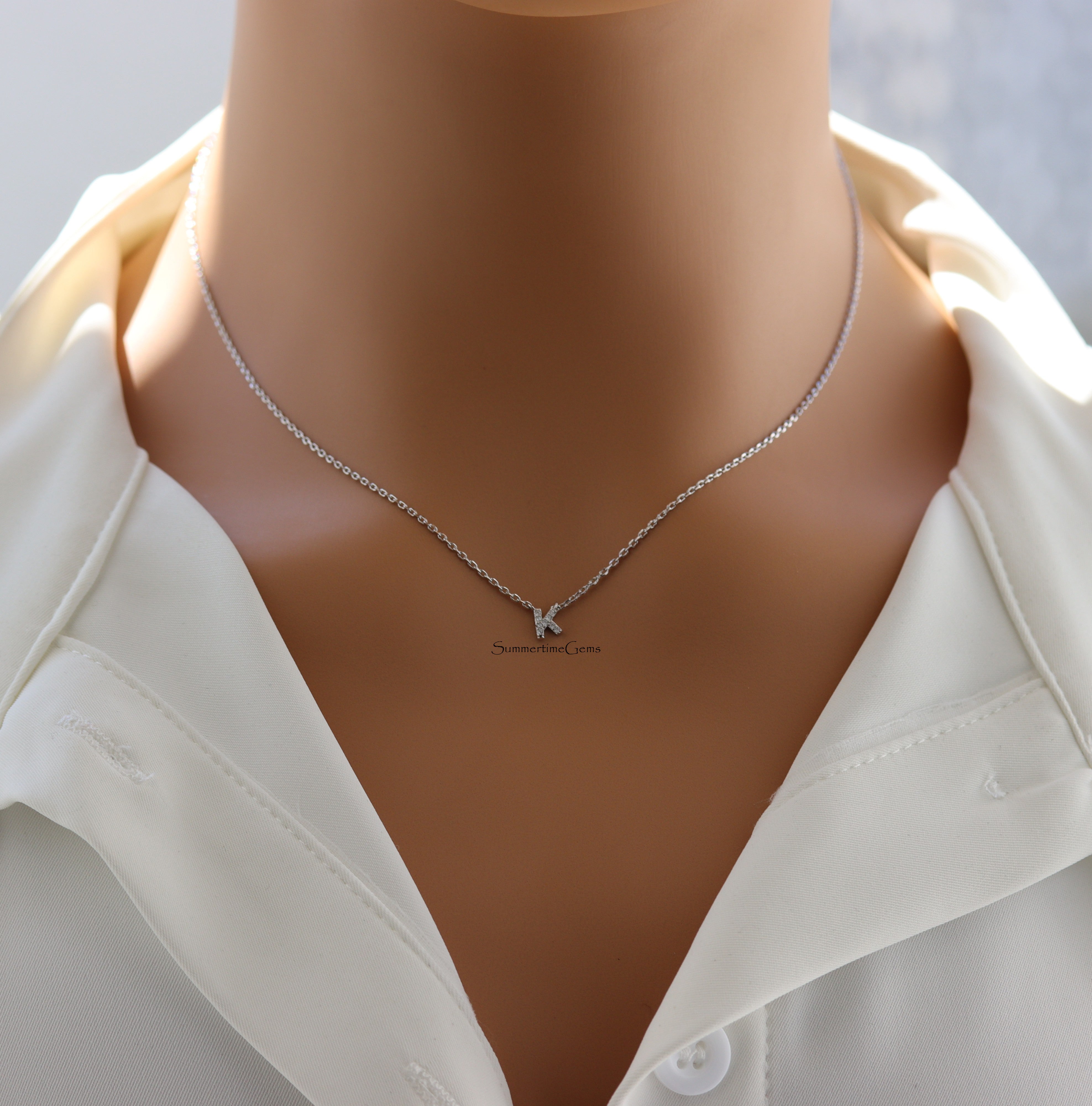 STG 18K Gold Plated Dainty Mini Rhinestone Initial "K" Pendant Necklace – Personalized Letter Jewelry for Women