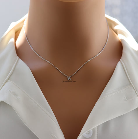 STG 18K Gold Plated Dainty Mini Rhinestone Initial "K" Pendant Necklace – Personalized Letter Jewelry for Women