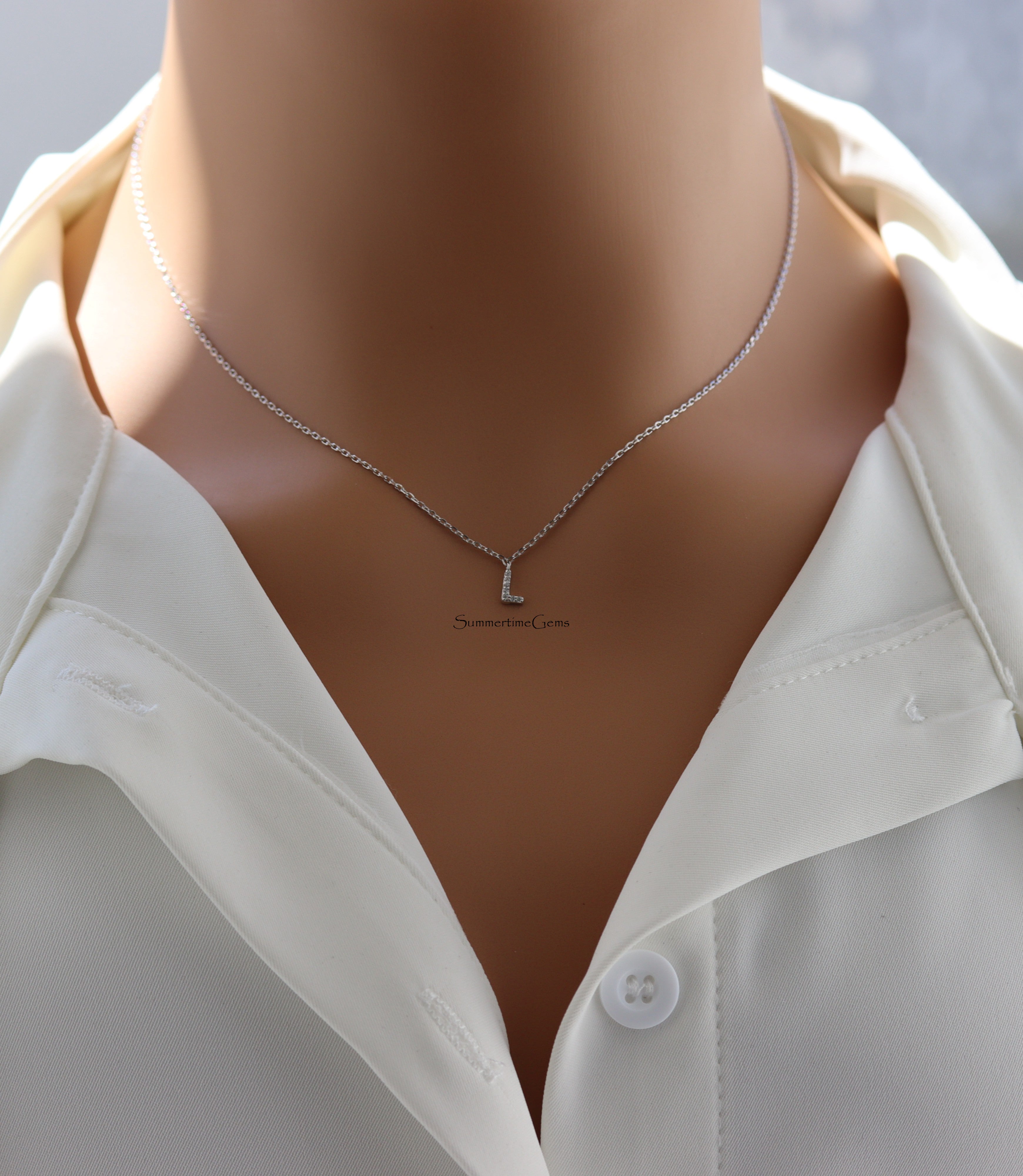 STG 18K Gold Plated Dainty Mini Rhinestone Initial "L" Pendant Necklace – Personalized Sparkly Jewelry Gift