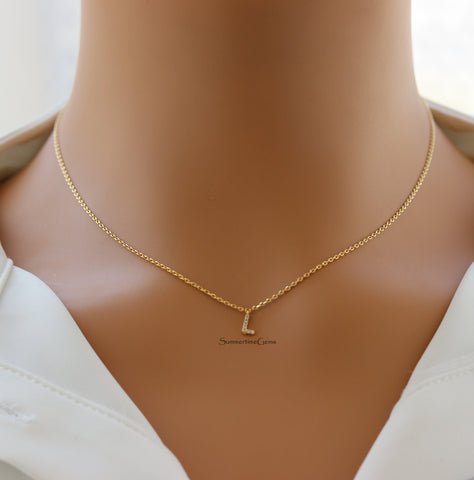 STG 18K Gold Plated Dainty Mini Rhinestone Initial "L" Pendant Necklace – Personalized Sparkly Jewelry Gift