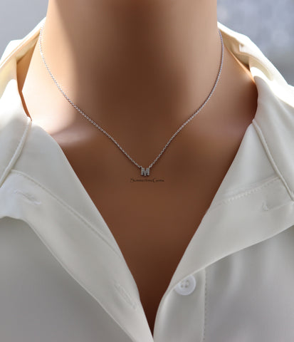 STG 18K Gold Plated Dainty Mini Rhinestone Initial "M" Pendant Necklace – Sparkly Personalized Jewelry Gift for Everyday Wear