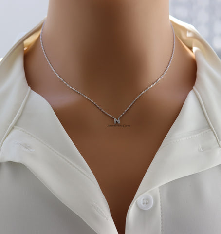 STG 18K Gold Plated Dainty Mini Rhinestone Initial "N" Pendant Necklace – Sparkly Personalized Jewelry for Everyday Wear