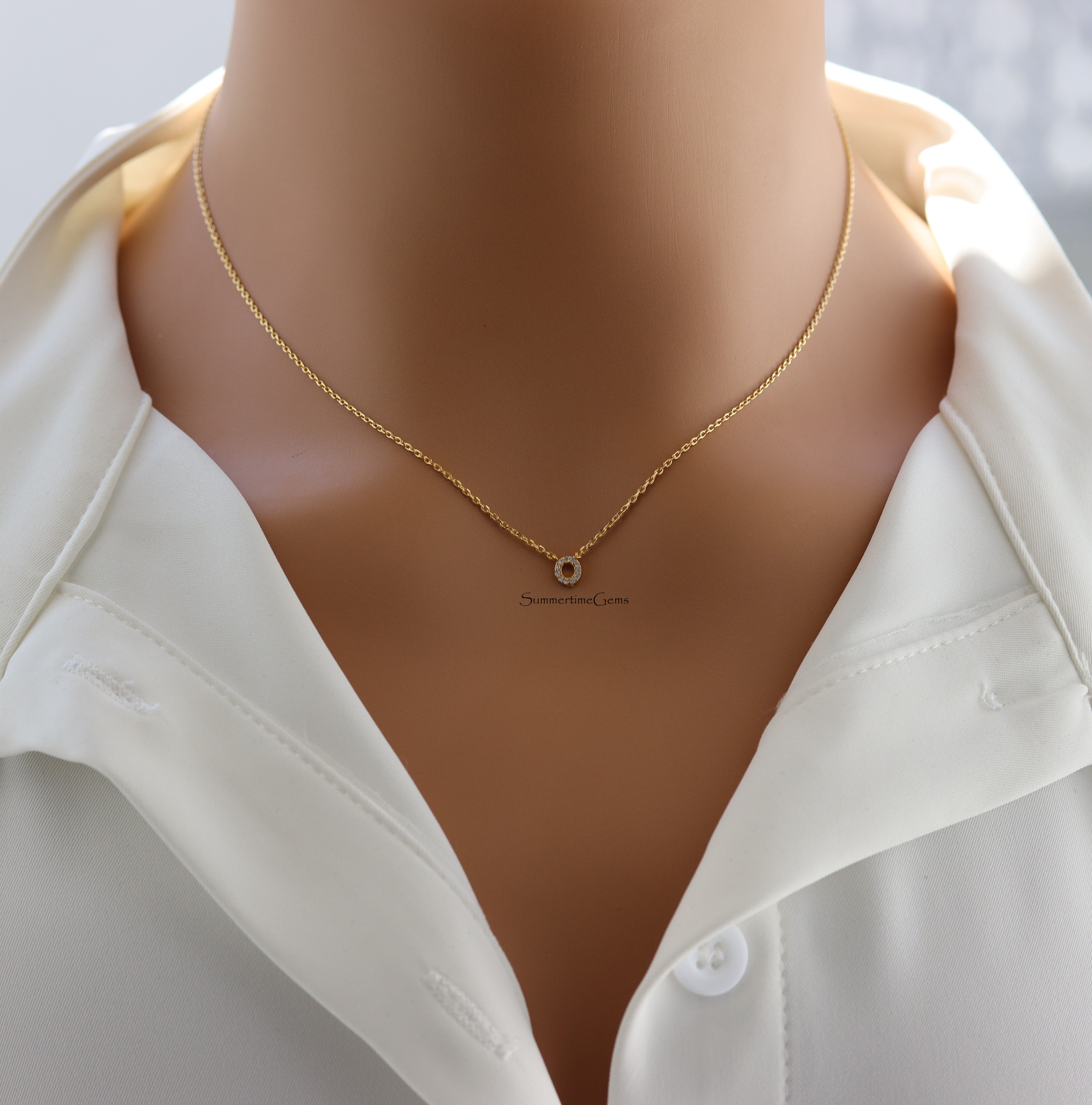STG 18K Gold Plated Dainty Mini Rhinestone Initial "O" Pendant Necklace – Sparkly Personalized Jewelry Gift for Everyday Wear
