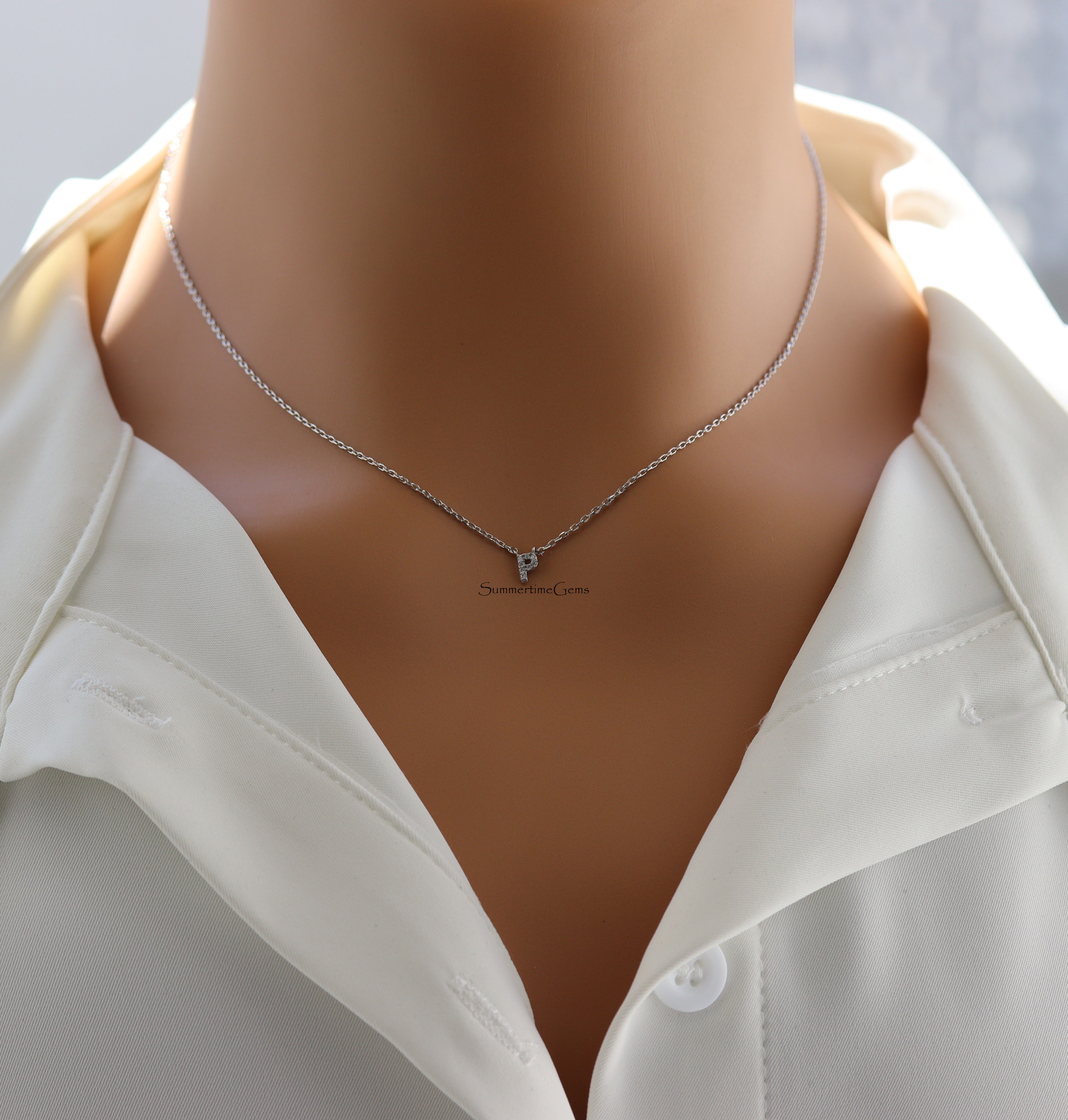 STG 18K Gold Plated Dainty Mini Rhinestone Initial "P" Pendant Necklace – Sparkly Personalized Letter Jewelry Gift