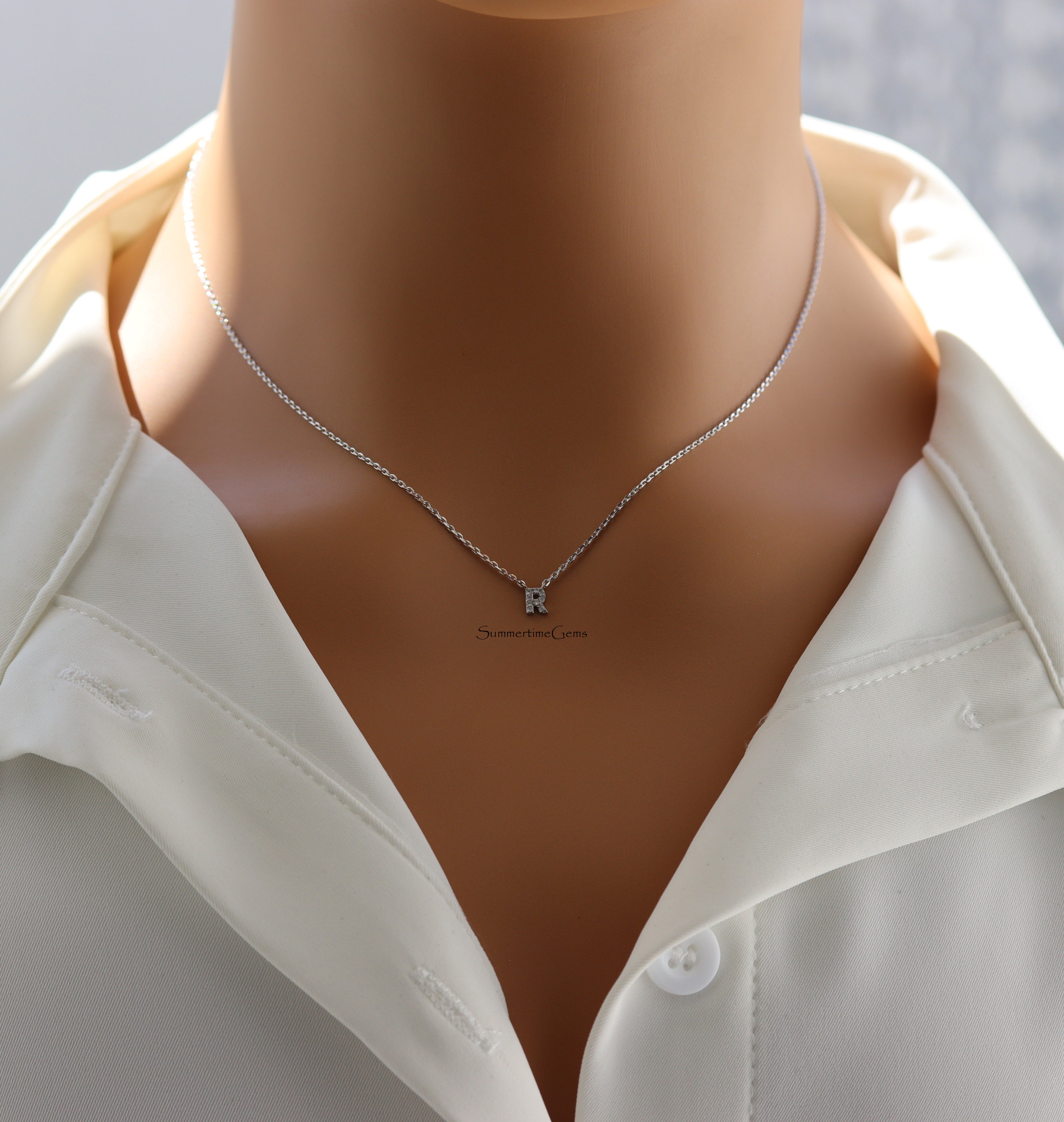 STG 18K Gold Plated Dainty Mini Rhinestone Initial "R" Pendant Necklace – Sparkly Personalized Jewelry Gift for Everyday Wear