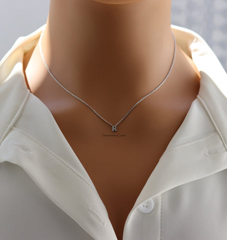 STG 18K Gold Plated Dainty Mini Rhinestone Initial "R" Pendant Necklace – Sparkly Personalized Jewelry Gift for Everyday Wear