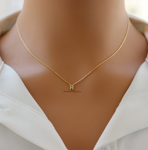 STG 18K Gold Plated Dainty Mini Rhinestone Initial "R" Pendant Necklace – Sparkly Personalized Jewelry Gift for Everyday Wear