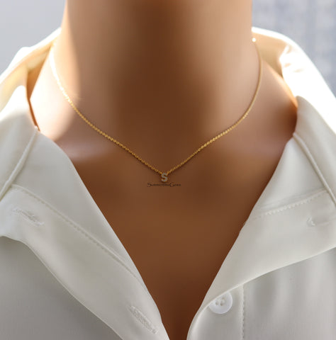 STG 18K Gold Plated Dainty Mini Rhinestone Initial "S" Pendant Necklace – Sparkly Personalized Jewelry Gift