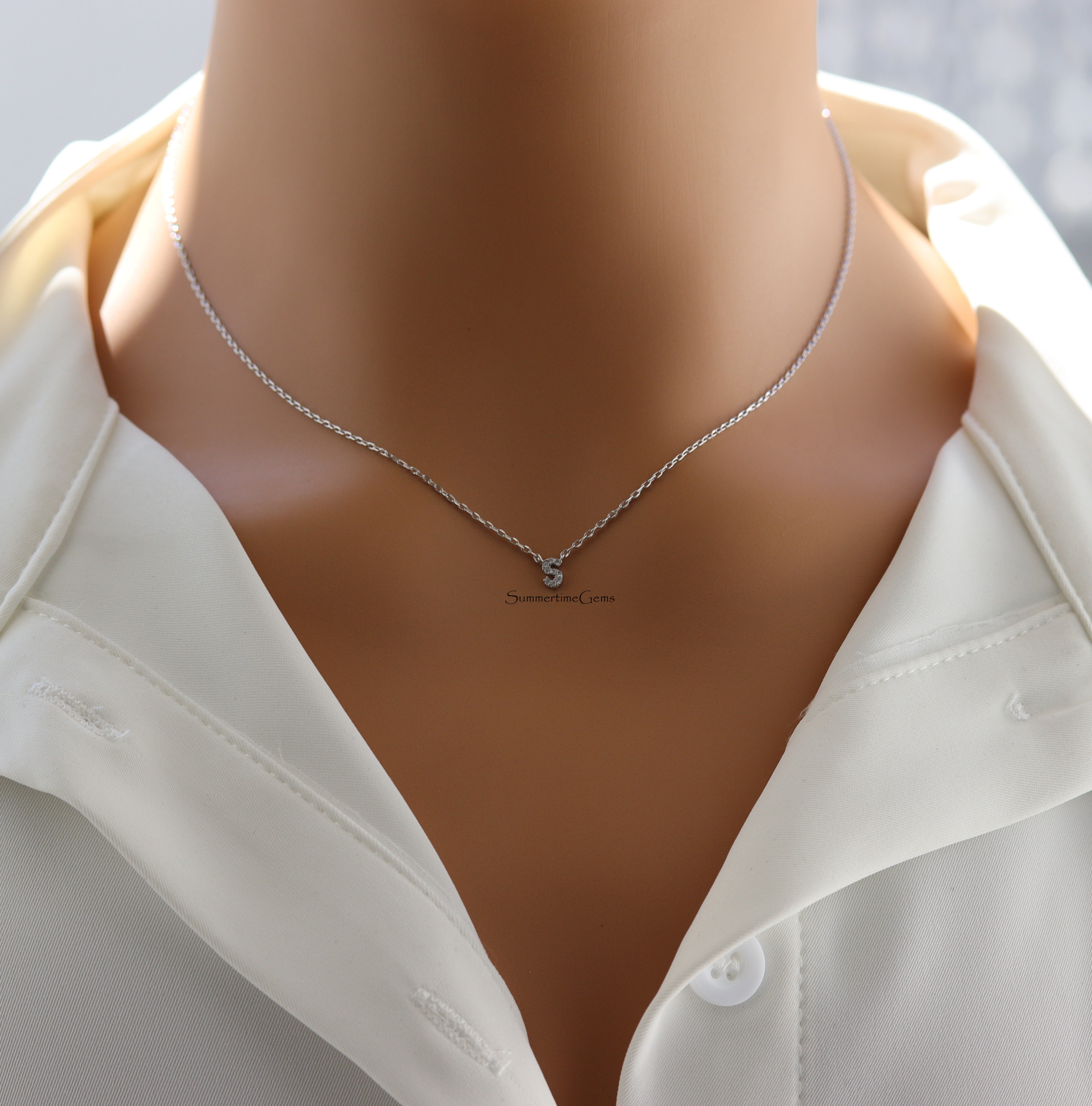 STG 18K Gold Plated Dainty Mini Rhinestone Initial "S" Pendant Necklace – Sparkly Personalized Jewelry Gift