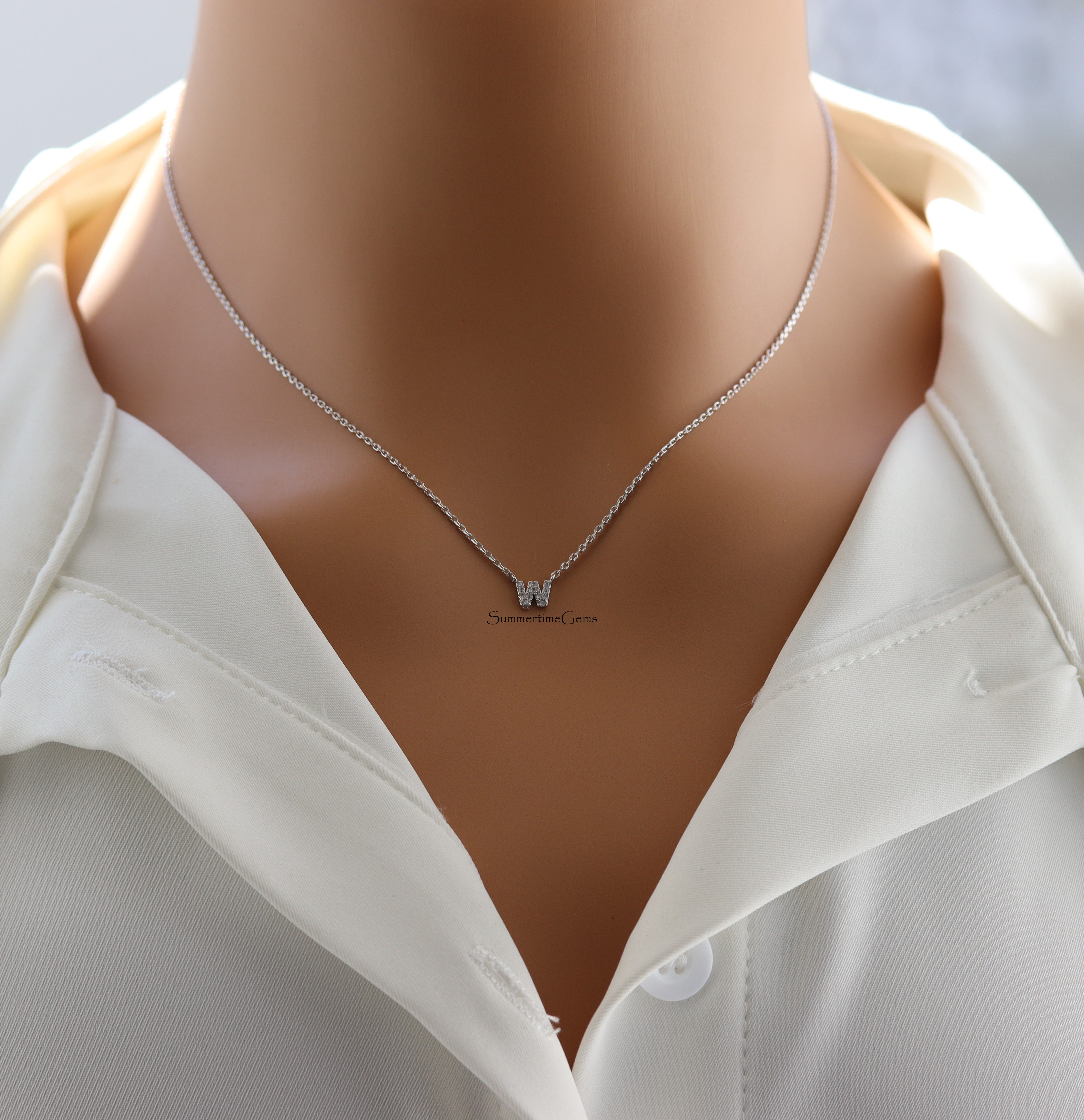 STG 18K Gold Plated Dainty Mini Rhinestone Initial "W" Pendant Necklace – Sparkly Personalized Jewelry Gift for Everyday Wear