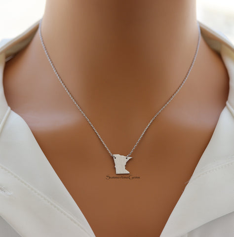 STG 18K Gold Plated Dainty Brushed Minnesota State Pendant Necklace – Minimalist Home State Jewelry for Everyday Wea