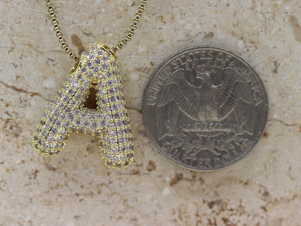 STG Pave Bubble Initial "A" Pendant Necklace – Trendy Custom Letter Necklace in 100% Alloy with Sparkling Rhinestones