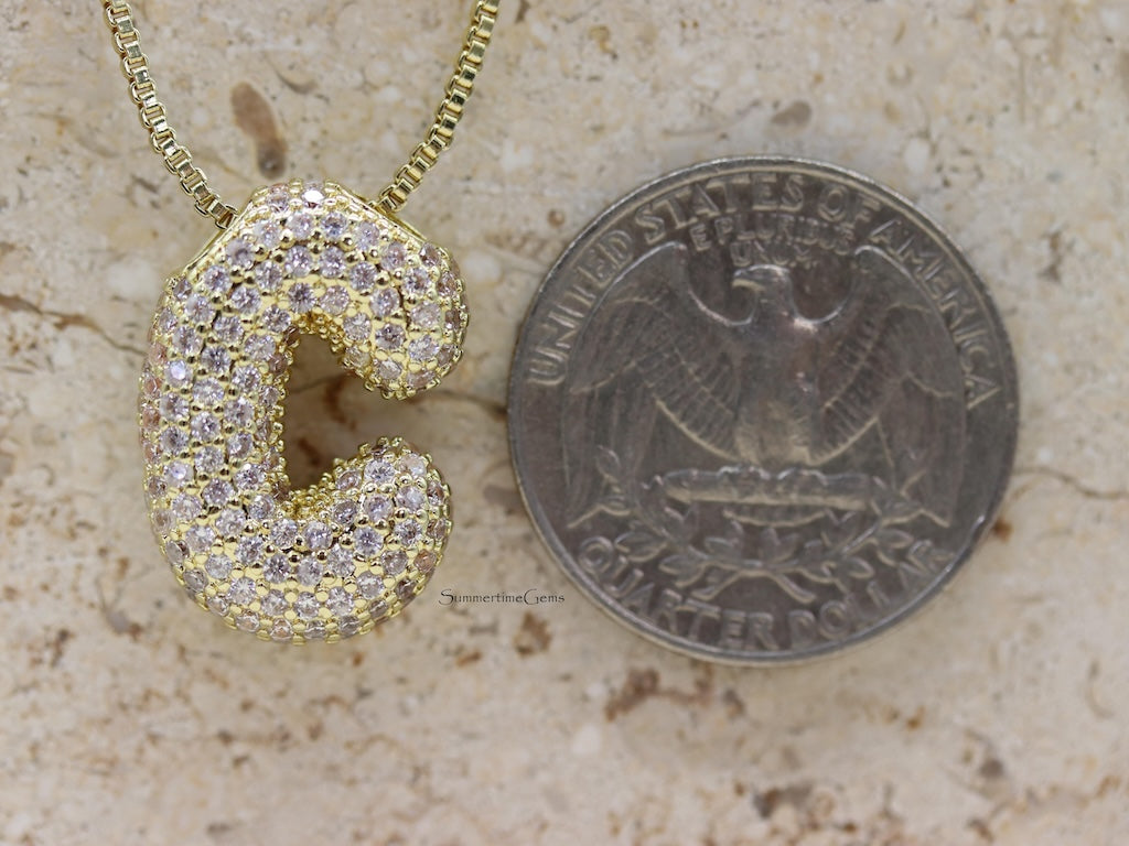 STG Pave Bubble Initial "C" Pendant Necklace – Trendy 100% Alloy Rhinestone Letter Necklace for Personalized Glam